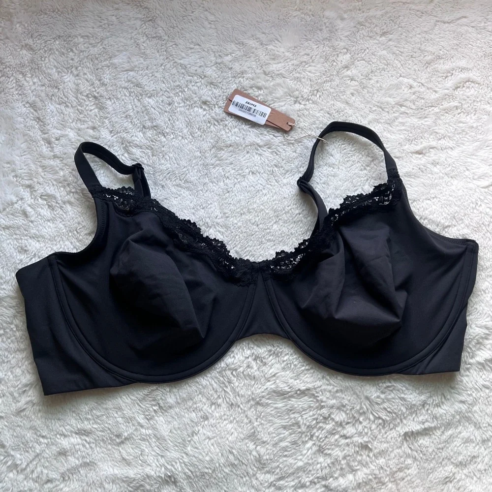 Skims Fits Everybody Lace Underwire Bra Onyx Black BA-DEM-4130 46DDD Women's NWT